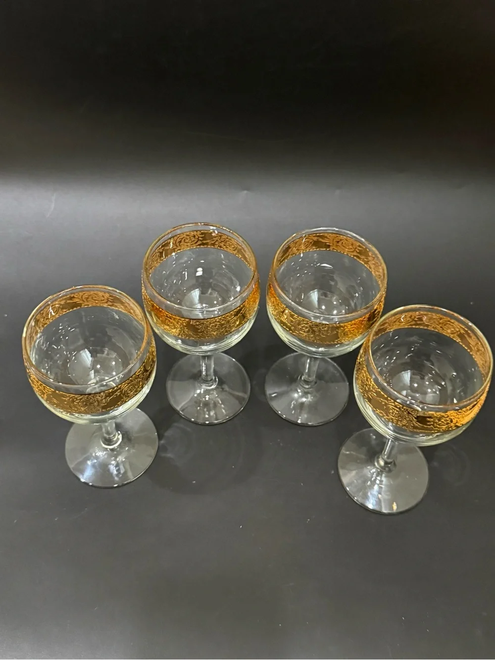 Lot of 4 Vintage MCM Culver Tyrol 22k Gold Gilt 5.75” Stemmed Wine Glasses